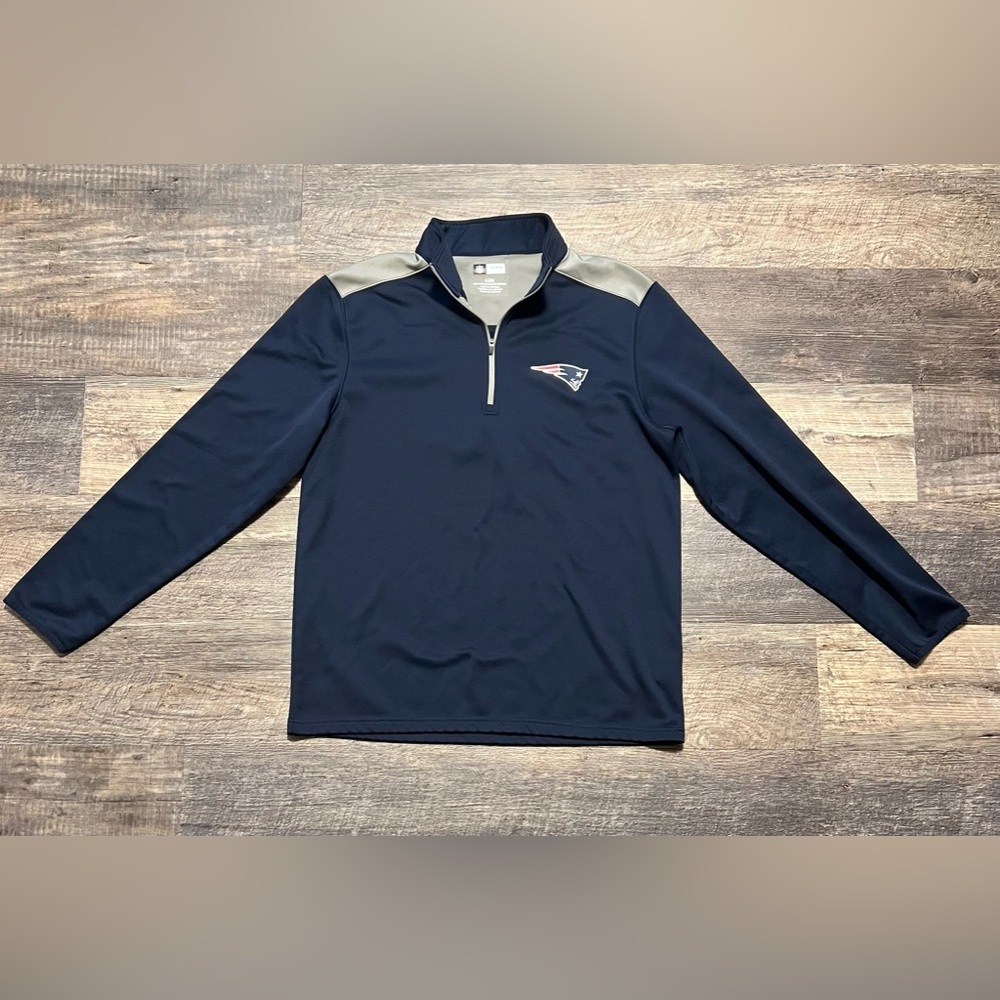 New England NE Patriots 1/4 Zip Pullover Sweatshirt Mens L NFL Team Apparel EUC